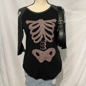 Zoe + Liv Black and Gray Skeleton Long Sleeve Tee